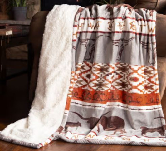 Longhorn Plush Sherpa Throw Blanket (JP968)