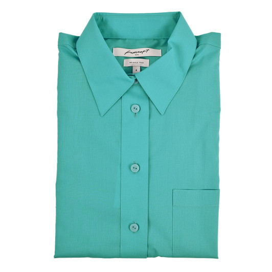 Foxcroft Long Sleeve CVC Solid island Blue Shirt (105105)