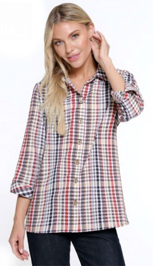 Ali Miles Woven Yarn Dyed Plaid Button Front Tunic (A34428BM) 