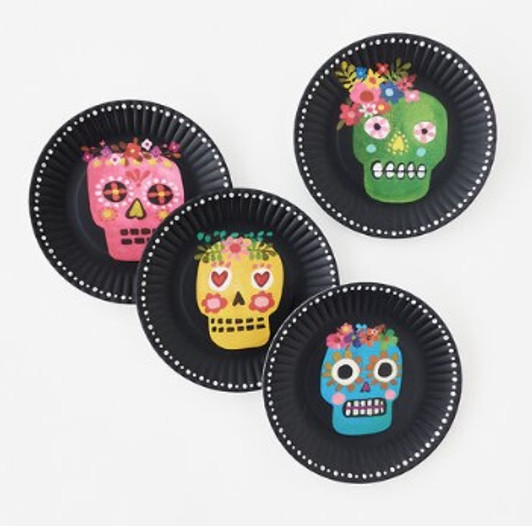 One Hundred 80 Degrees Sugar Skulls Melamine "Paper" Plates (Set of 4)