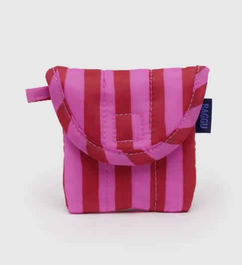 Baggu Puffy Earbuds Case - Pink & Red Stripe
