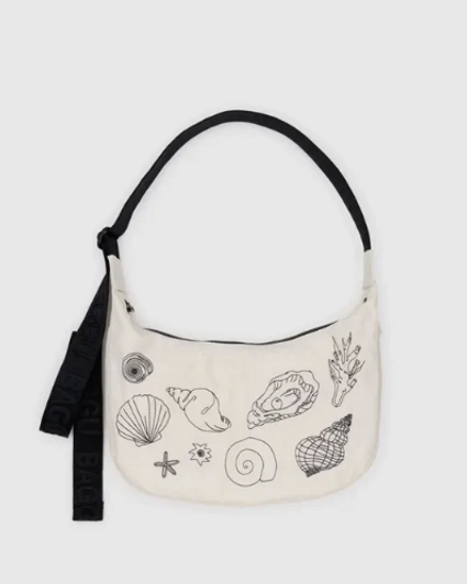 Baggu Medium Nylon Crescent Bag - Embroidered Shells