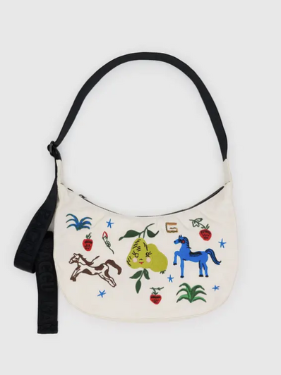 Baggu Medium Nylon Crescent Bag - Embroidered Painted Prairie