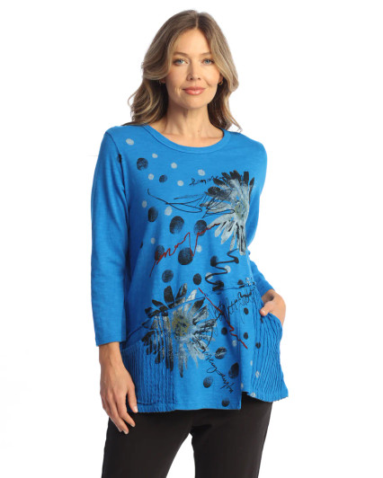 Jess & Jane Retro Wave Knit Contrast Pocket Tunic (ROY)