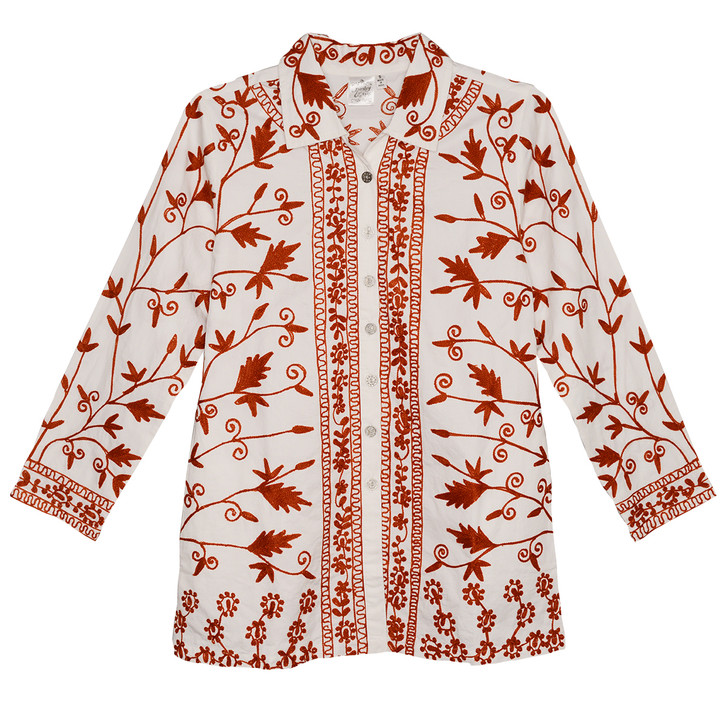 Parsley & Sage Helena Embroidered Long Shirt (2 Colors) (21F571G1)