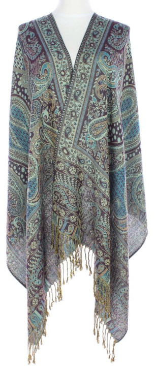 Paisley Purple & Turquoise On Crest Pashmina (PA039-020)