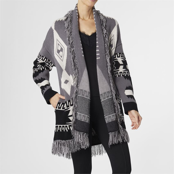 Coco Tobi Aztec Fringed Cardigan (2239028) BLK/GRY