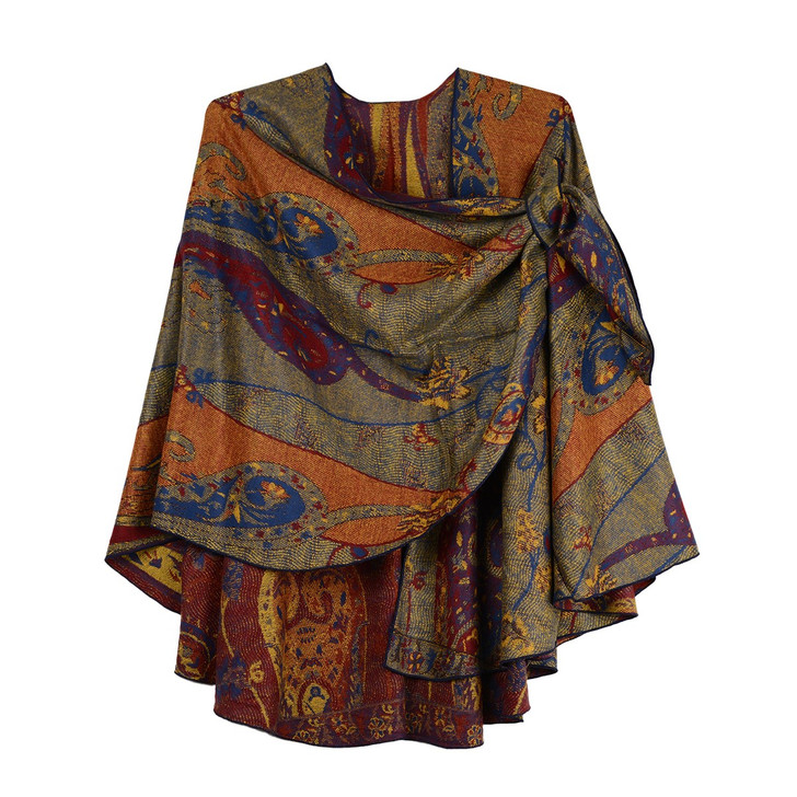 Rapti 100% Cashmere Reverse Loop Shawl (PSCSHAWL) #35 WINE/OLIV/GLD