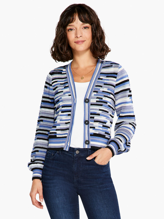 Nic & Zoe Crochet Blues Cardigan (S231157) MULTI-BLU