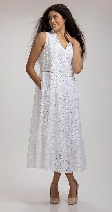 Be Boho White Eyelet Tassel Tie Tiered Long Dress (LDR158)