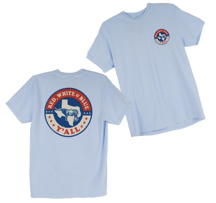 Texas Red White Blue Y'all Tee (CN054) LT BLU