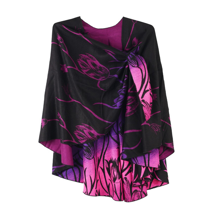 Rapti 100% Cashmere Reverse Loop Shawl #40(BLK/OMBREMAGENTA)