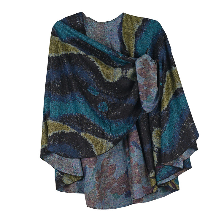 Rapti 100% Cashmere Reverse Loop Shawl #55 (BLU/BLK/OLV)