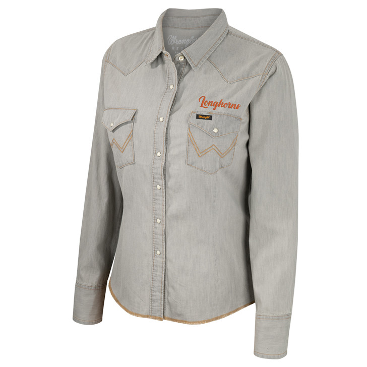 Texas Longhorn Wrangler Ladies' Western Snap Shirt (WRWL30355G) GREY