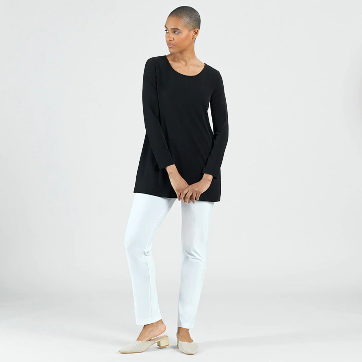 Signature Solid Basic Long Sleeve Scoop Neck Soft Knit Tunic (CLARA T23L1) BLK