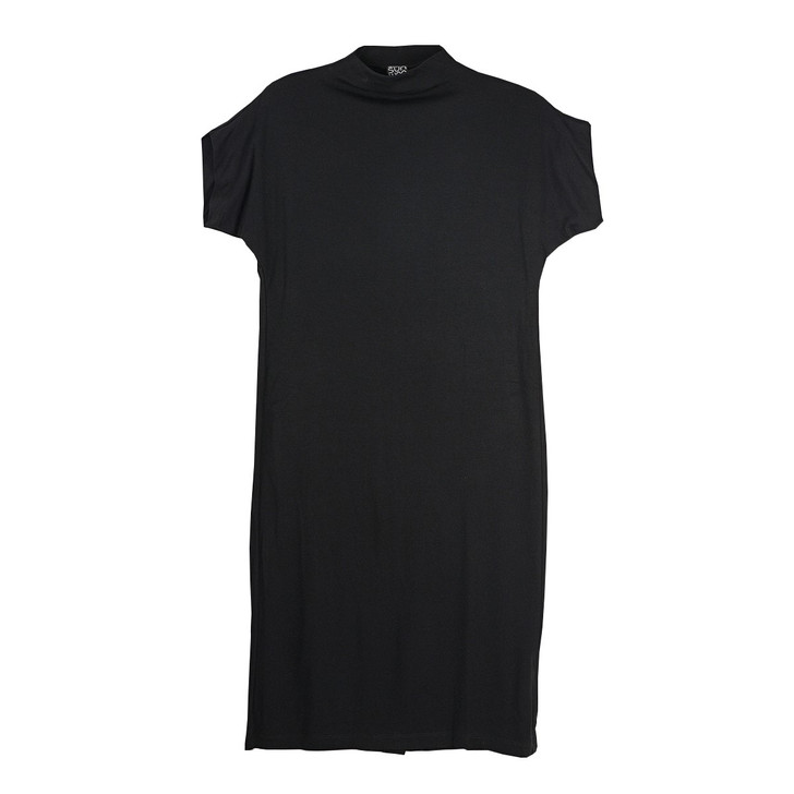 Ponte High-Neck Cap Sleeve Solid Soft Knit Dress (CLARA DR137A) BLK