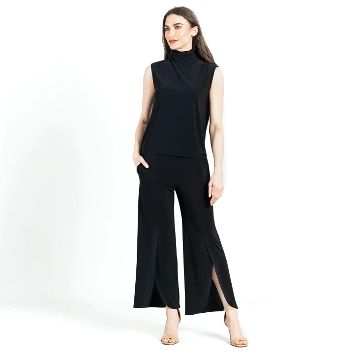 Mock Neck Solid  Banded Hem Soft Knit Tank (CLARA TK25) BLK