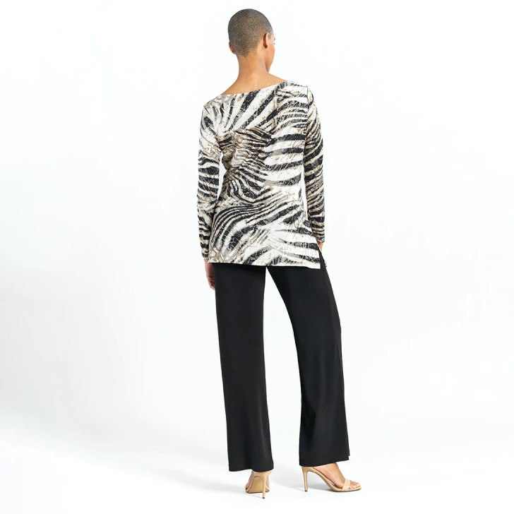 Zebra Print Side Twist Detail Soft Knit Tunic (CLARA TU300P) BLK/WHT/BRN