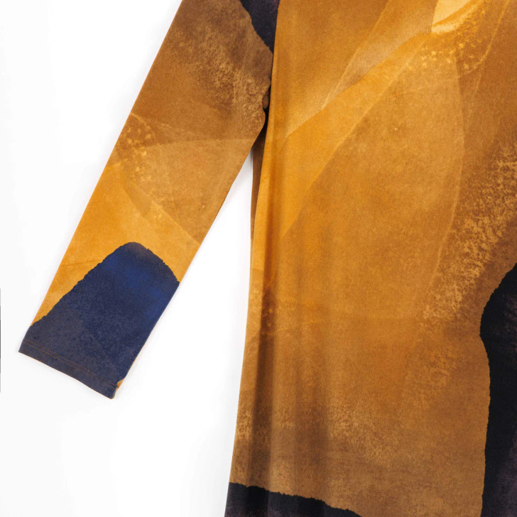 Tan Water Color Print Kerchief Hem Soft Knit Tunic (CLARA TU69P1) TAN/BLK