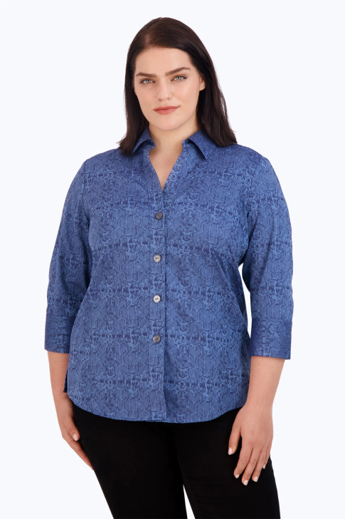 Foxcroft Plus Paityn Croc Jacquard Shirt (2 Colors) (200847)
