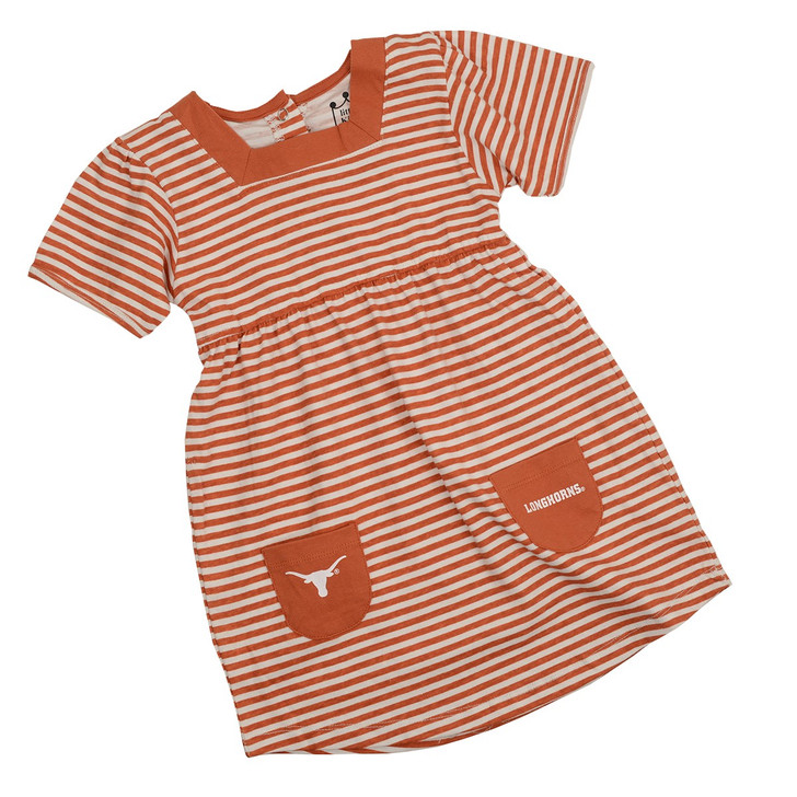 Texas Longhorn Toddler Stripe Pocket Dress (1976-TODDLER) BO/WHT