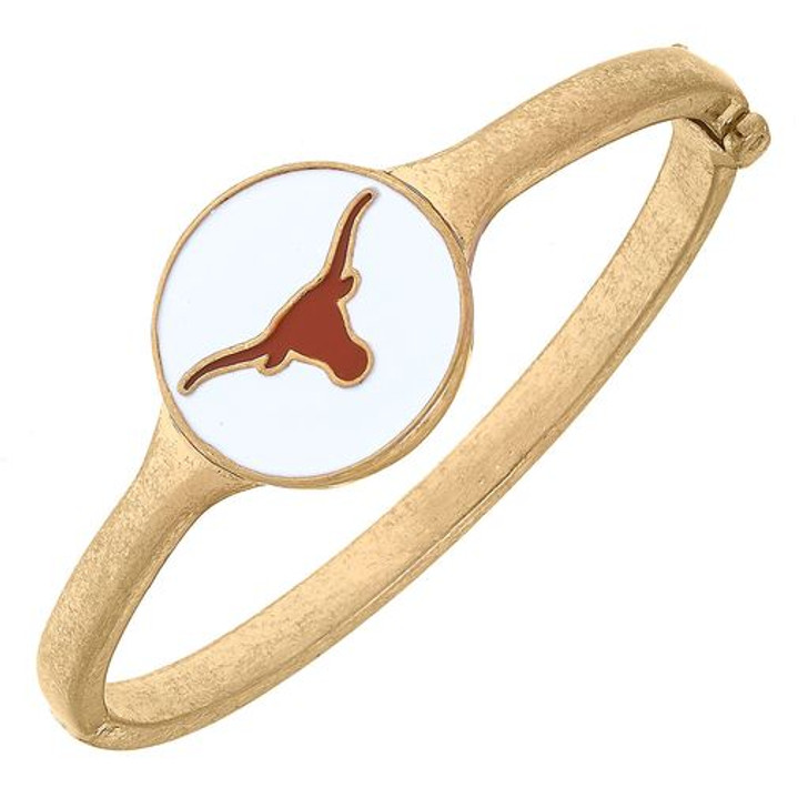 Canvas Style Texas Longhorn White Enamel Logo Gold Bangle 