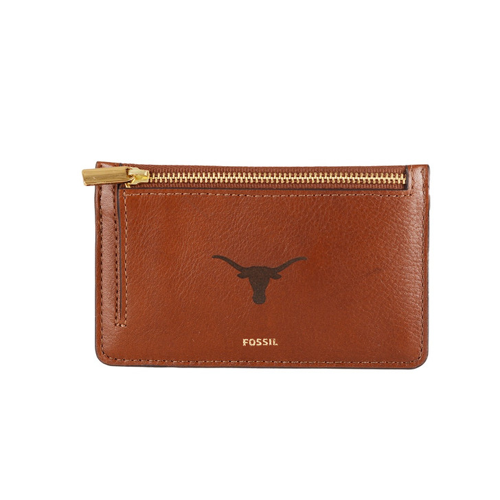 Texas Longhorn Fossil Leather Logan Logo Embossed Clutch Tab Wallet (PR78300200) BROWN