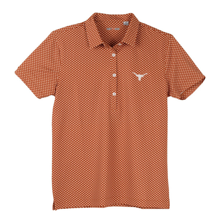 Texas Longhorn 40 Acres Ladies Steerhead All Over Logo Polo (CP36STEERHEADW) BO/WHTLOGOS