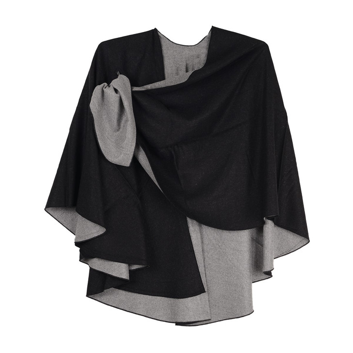 Rapti 100% Cashmere Solid Black/Grey Reversible Loop Shawl