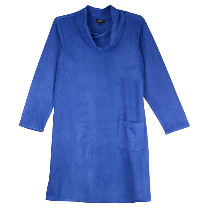 Toofan Faux Suede Cowl Neck Pocket Dress (2 Colors) (S666)