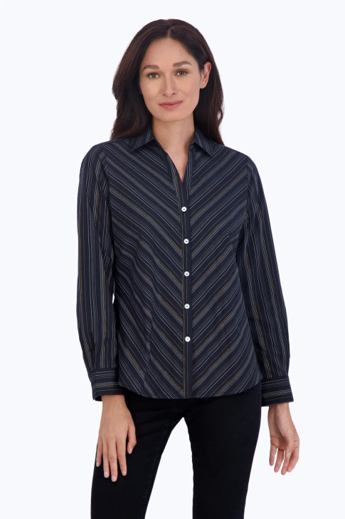 Foxcroft Mary Lurex Stripe Shirt (200573) BLK/STRP