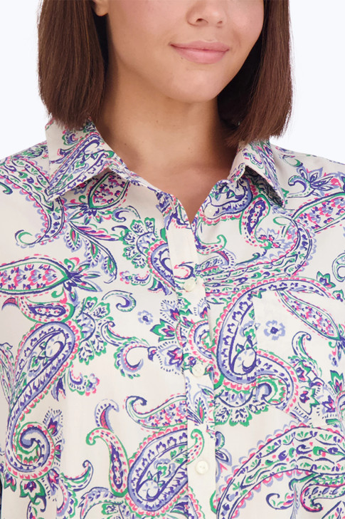 Foxcroft Plus Boyfriend Multi Paisley Tunic (200857) WHT/IRIS/PNK