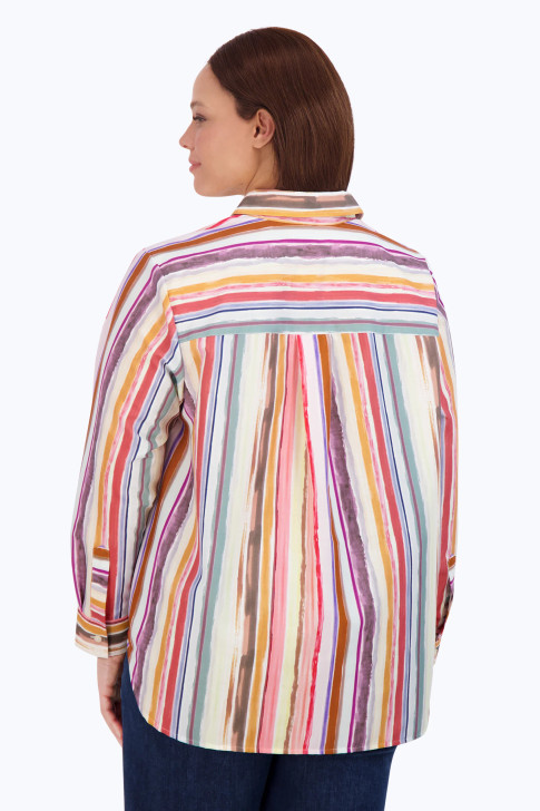 Foxcroft Plus Boyfriend Watercolor Multi-Stripe Tunic (200866)