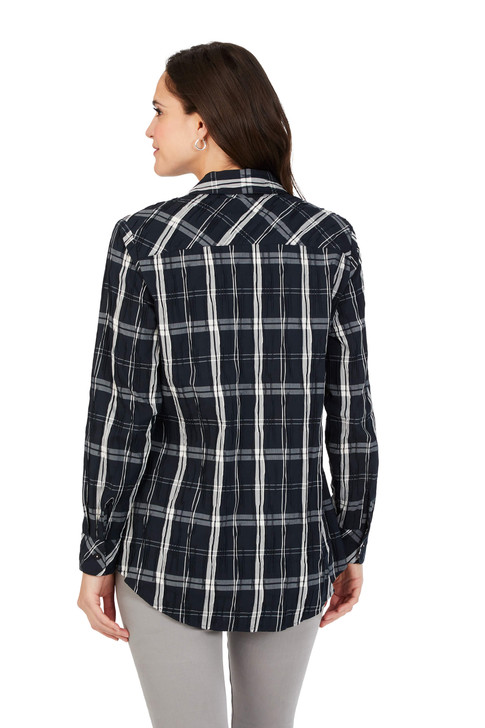 Foxcroft Faith Windowpane Crinkle Tunic (198909) BLK/WHT