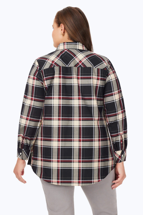 Foxcroft Plus Cici Toasted Tartan Plaid Tunic (198996) BLK/MAROON/IVRY