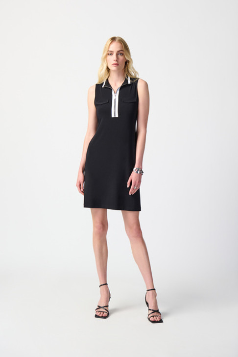 Joseph Ribkoff Zip Front Two-Tone Knit Dress (241208-110) BLK/IVRY