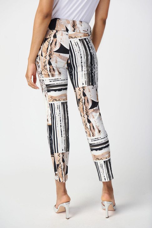 Joseph Ribkoff Abstract Print Slim Fir Crop Pant (241265-2539) WHT/BLK/TAN