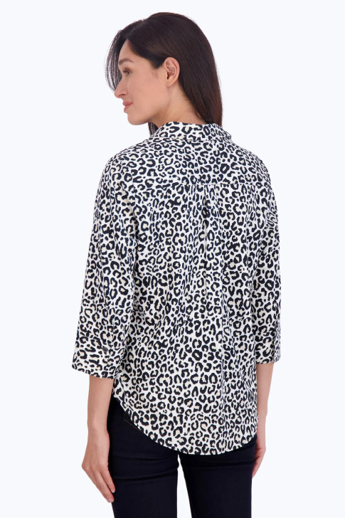 Foxcroft Charlie Leopard Print Hi-Low Shirt (200667) BLK/BIRCH