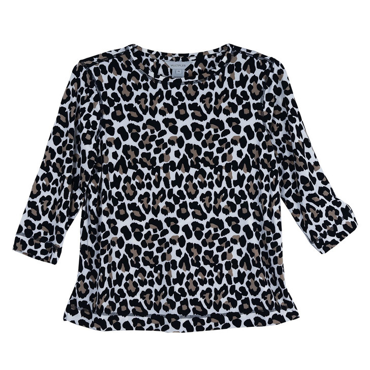 Multiples Petite Animal Print Scoop Neck Top (M14212TP) BLk/WHT/BRN