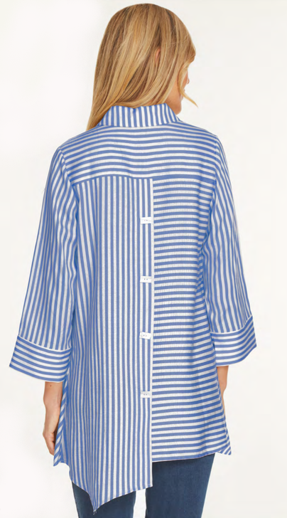 Ali Miles Stripe Button Front Uneven Hem Tunic (A14509BM) COBALT/WHT