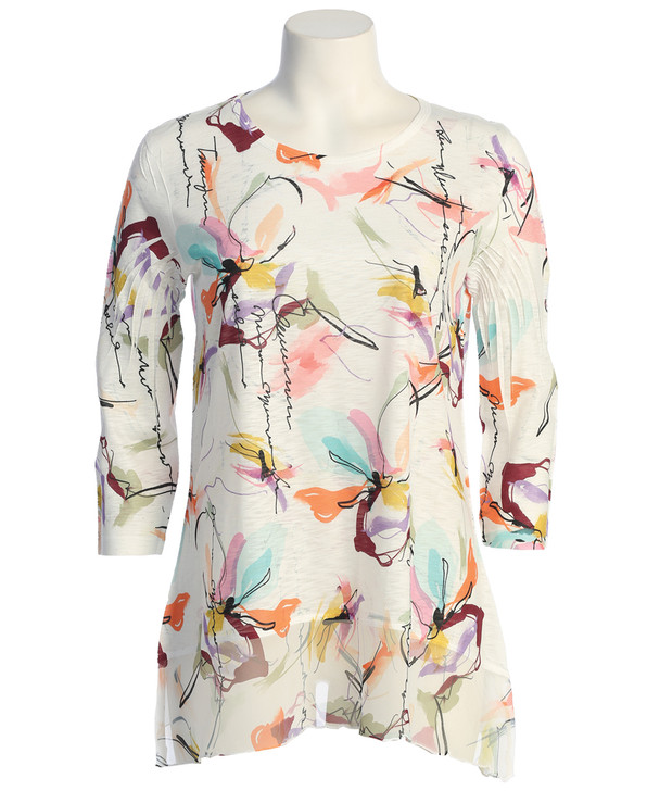 Jess & Jane Elena Chiffon Contrast Tunic (63-1894) WHT/MULTI