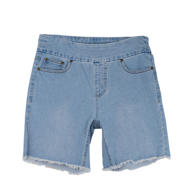 Slim-Sation Wide Band Pull-On Fringe Jean Shorts (4 Colors)(M14711WM) 