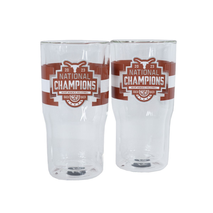 Texas Longhorn Volleyball 2023 National Champions 16 oz Glass (2 Pack)