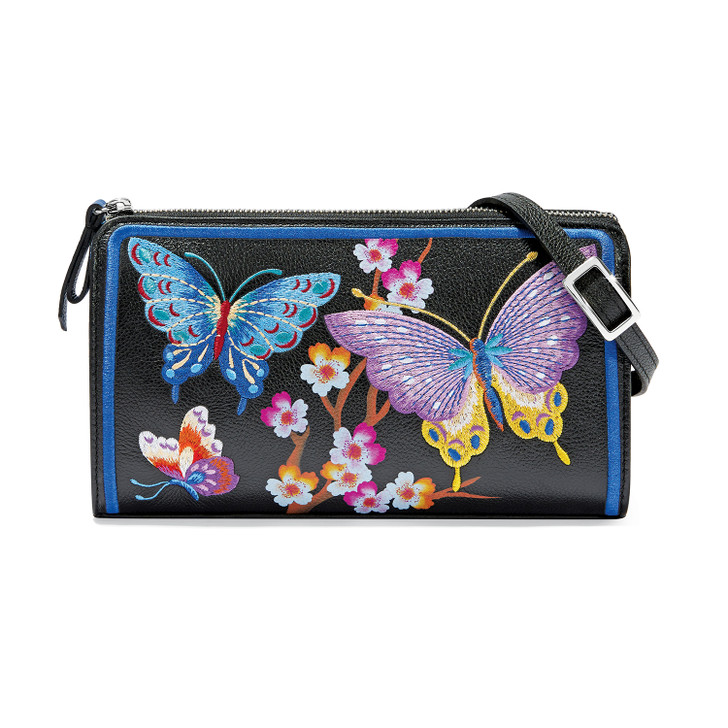 Brighton Kyoto Butterflies Embroidered Pouch (H1621M) BLK/MULTI