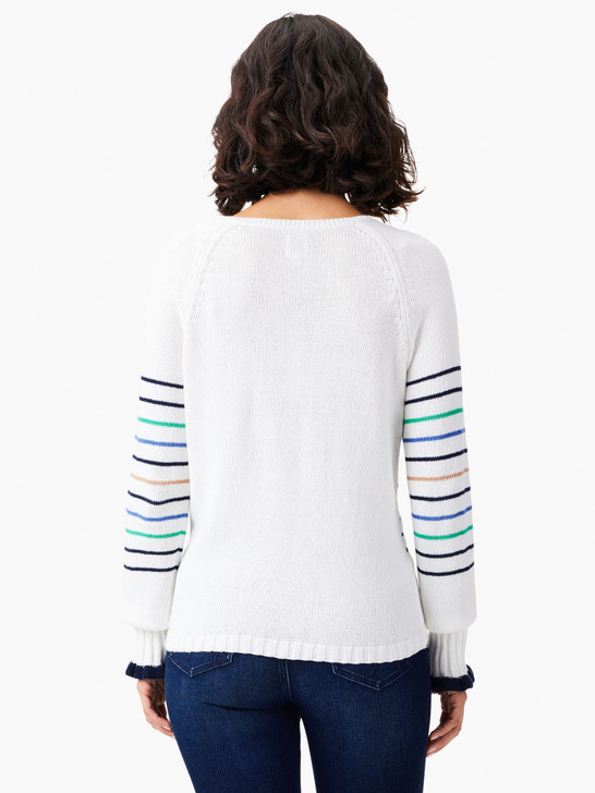 Nic & Zoe Maritime Stripe Sweater (W231120) WHT/NVY/GRN