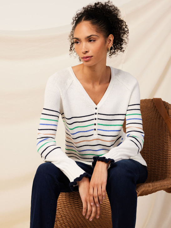 Nic & Zoe Maritime Stripe Sweater (W231120) WHT/NVY/GRN