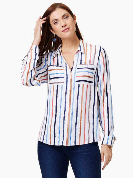 Nic & Zoe Painted Stripe Shirt (S241621) CREAM/MULTI