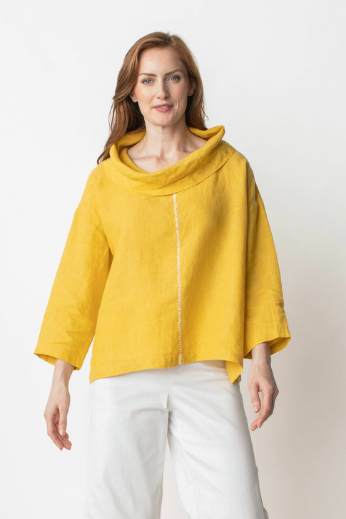 LIV by Habitat Linen Solid Centered Cowl Neck Top (261194) MARIGOLD