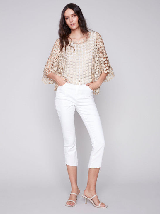 Charlie B Flowered Embroidered Crochet Top (C4545/883B) GOLD