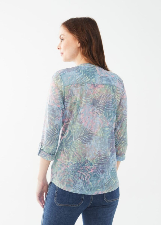FDJ French Dressing Tropical Print Henley Top (3509451) BLU/MUTED MULTI